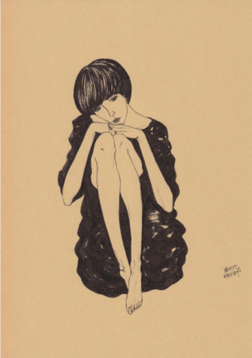下方を見つめる女