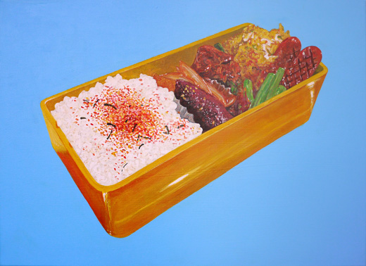 BENTO-February 8,2016(熱量715kcal、蛋白質25.1g、脂質31.1g、炭水化物79.8g、塩分2.3g/原材料名:御飯(国産)、茄子と玉ねぎ炒め、ウィンナー、卵焼、サバ味噌煮、さやいんげん、玉ねぎ、ふりかけ(さけ)、白ごま、青のり、合成清酒、しょうゆ、食塩、砂糖)