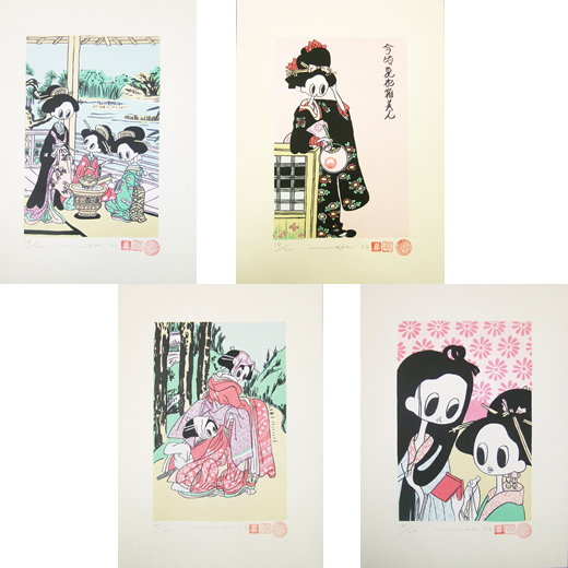 版画セット（4点組）｢今頃夏衣常美人」「ななくせ娘」「道行帯揚」「六歌仙的三娘」