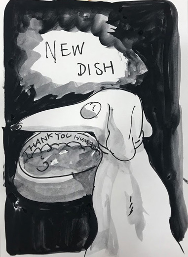 新しいお皿 -強制的に感謝する皿を買い与えられた犬-