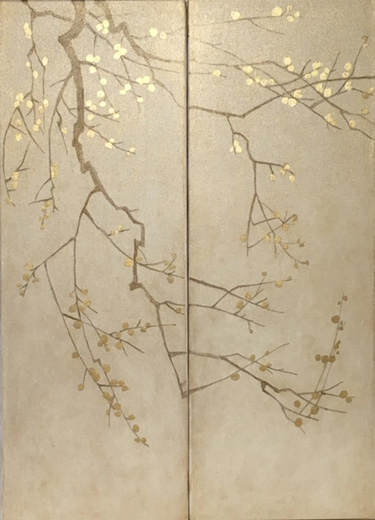 梅図2枚組 左隻