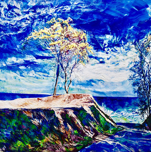 黄色い木が空に浮かぶ