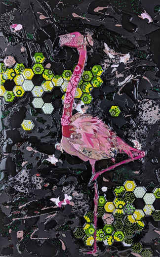 Pink Framingo with Green Flowers