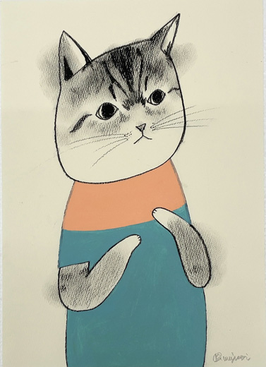 Blue-green shirt cat