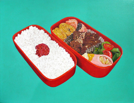 BENTO-May 27, 2018(熱量702kcal、蛋白質31.9g、脂質25.9g、炭水化物80.9g、塩分10.1g/原材料名:御飯、だし巻卵、塩鮭、なすとこんにゃく炒め、青梗菜、ミニトマト、梅干し、ハム、チーズ、マヨゲーズ、マスタード、サラダ油、みりん風調味料、砂糖、しょうゆ、ごま)